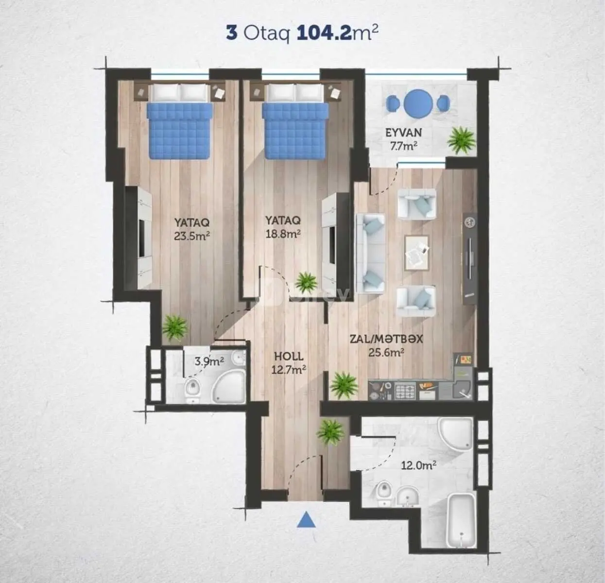 3-комнатная квартира, пос. Ази Асланов, 8 Noyabr prospekti, Хатаинский район — фото 3