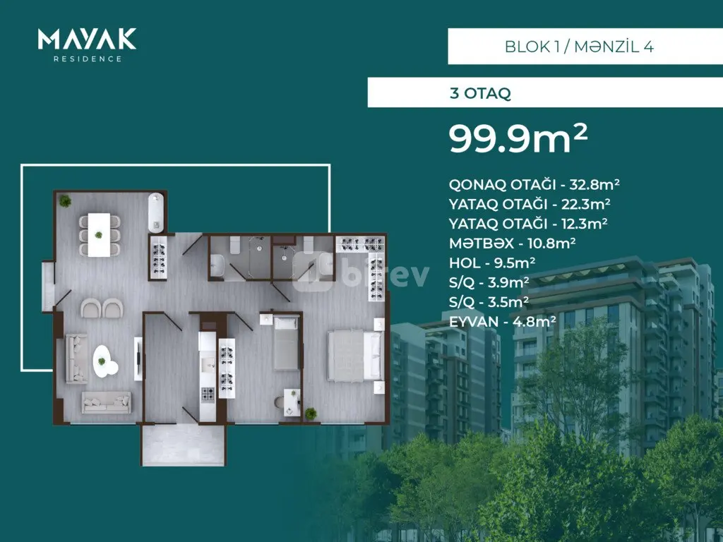3-комнатная квартира, пос. Зых, Hətəm Allahverdiyev küç. 78, Сураханский район — фото 2