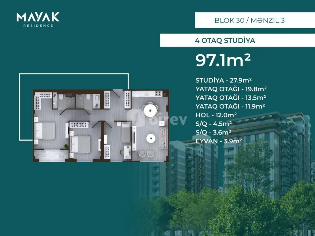 4-комнатная квартира, пос. Зых, Hətəm Allahverdiyev küç. 78, Сураханский район — фото 2