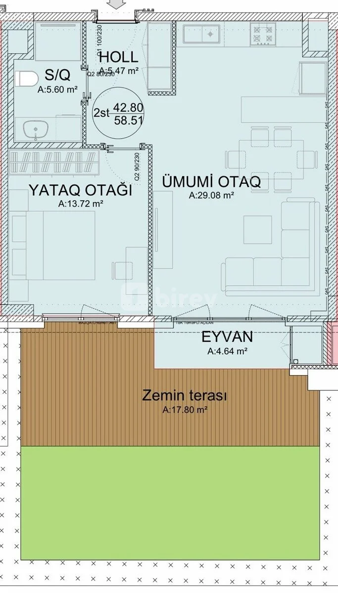 2-комнатная квартира, Наримановский район, Heydər Əliyev prospekti, Socar Tower-in arxası, Баку — фото 4