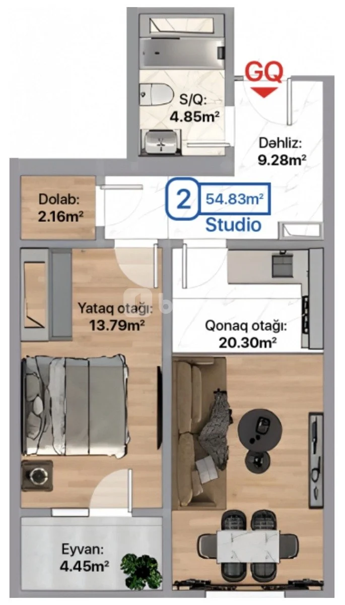 2-комнатная квартира, пос. Хырдалан, Xırdalan,Həsəsn Aliyeva,7A, Абшеронский район — фото 2