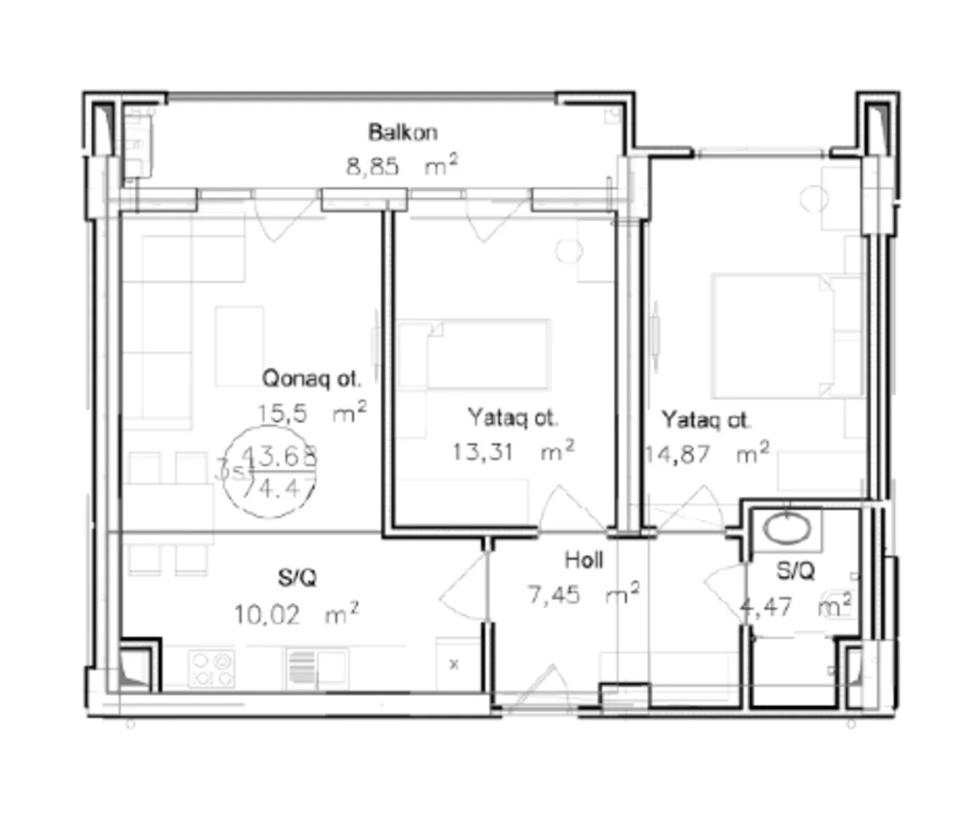 3 otaqlı mənzil, Yasamal q., Park Yasamal y/k., 2., Yasamal rayonu — şəkil 4