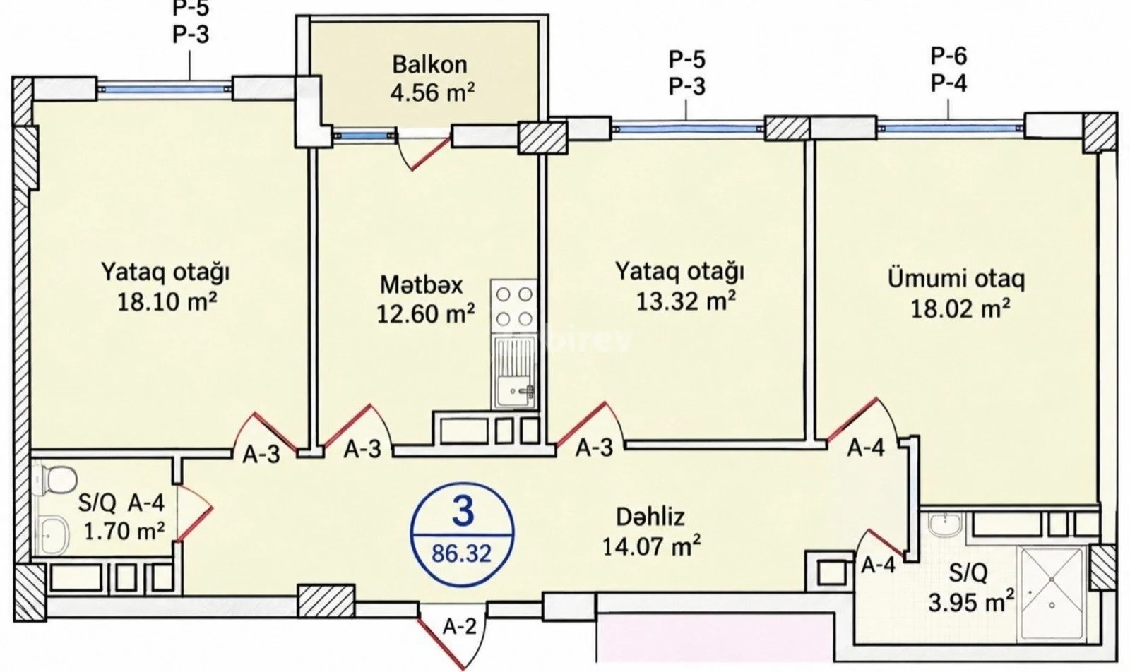 3 otaqlı mənzil, 8-ci kilometr q., Azər Manafov küç, Nizami rayonu — şəkil 3
